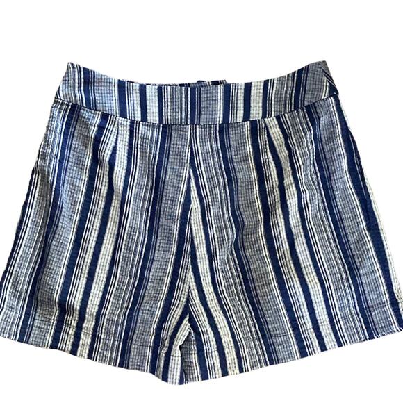 Harper Heritage Linen Blend Blue Striped Boyfriend Shorts LG Nautical Coastal - Picture 2 of 8